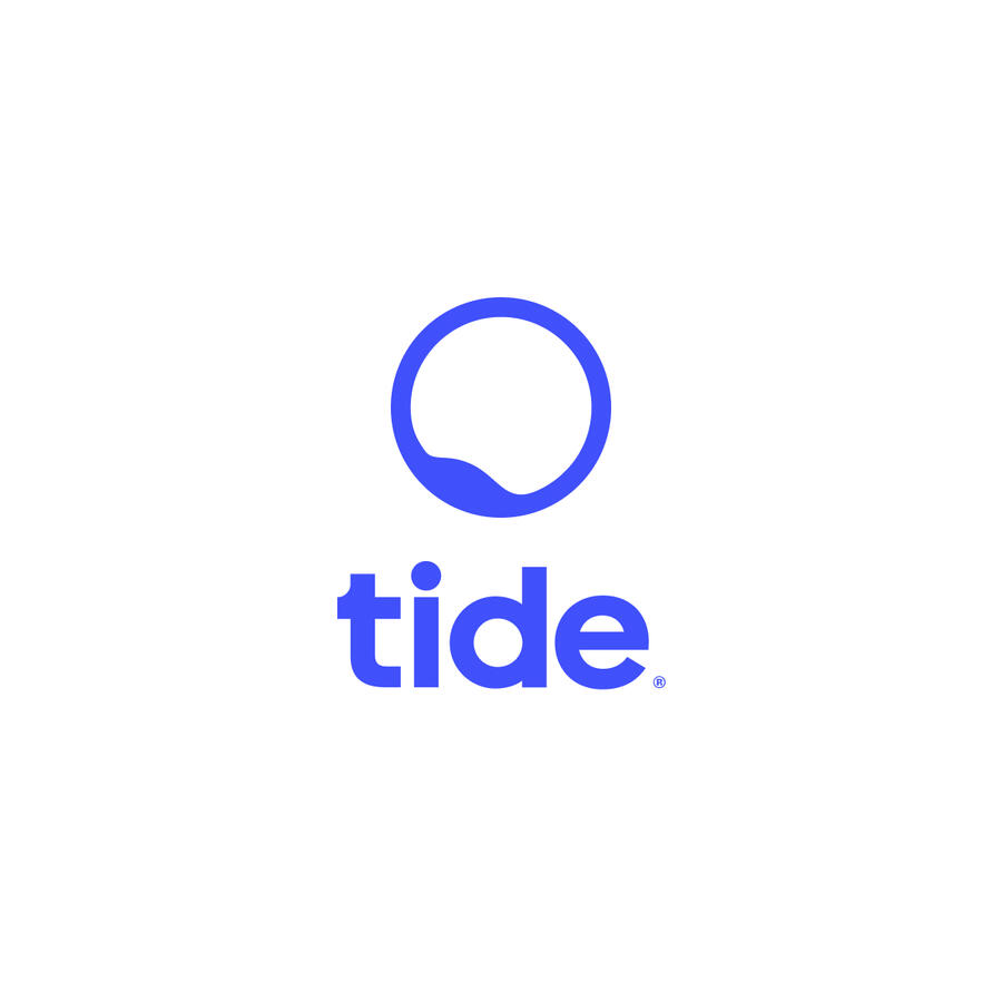 Circular blue logo above "tide" wordmark